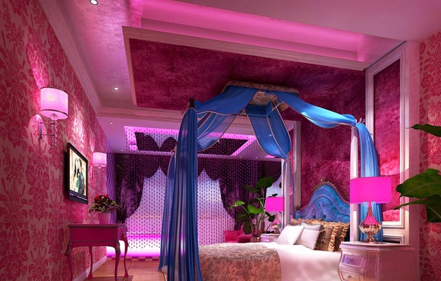 藍(lán)紫色的宮廷風(fēng)情侶酒店設(shè)計效果圖方案