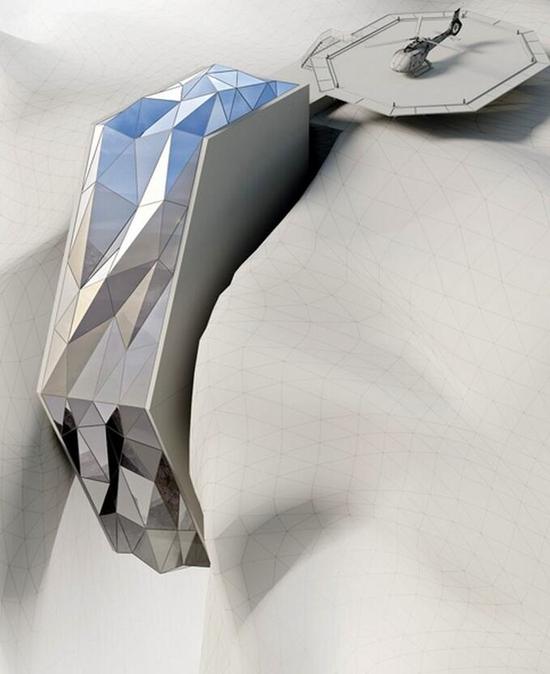 高山夾縫中的水晶酒店-阿爾卑斯懸崖酒店概念圖