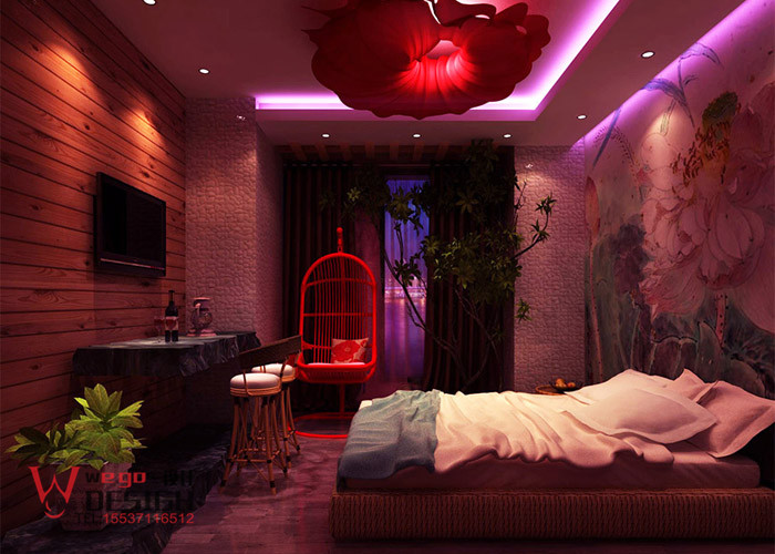 武漢憶青春情侶主題酒店設(shè)計案例-荷塘月色主題房